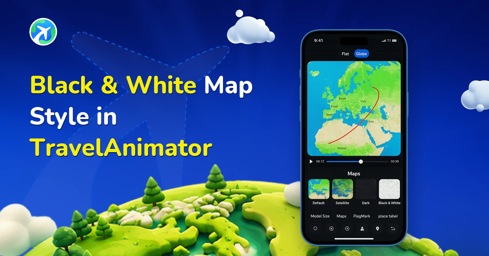 Black & White Map Style in TravelAnimator